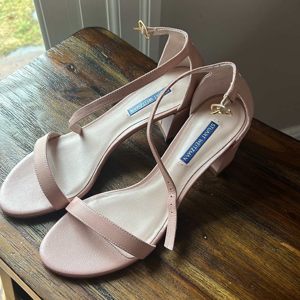 stuart weitzman blush simple sandal 2.25 inch stack heel